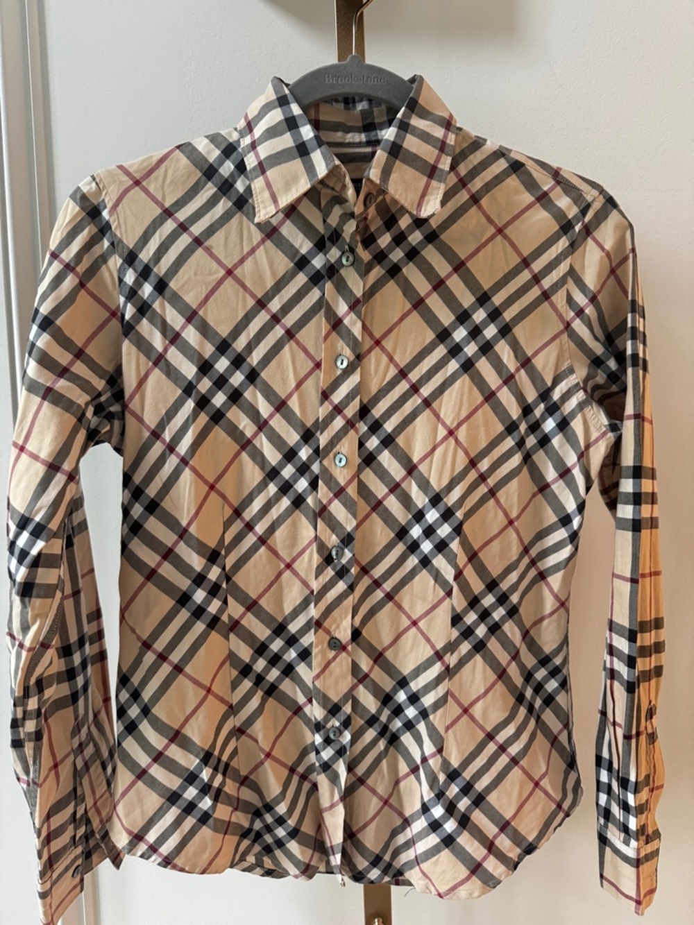 Burberry Beige Black Red Plaid Button-Down Shirt - Picture 2 of 7
